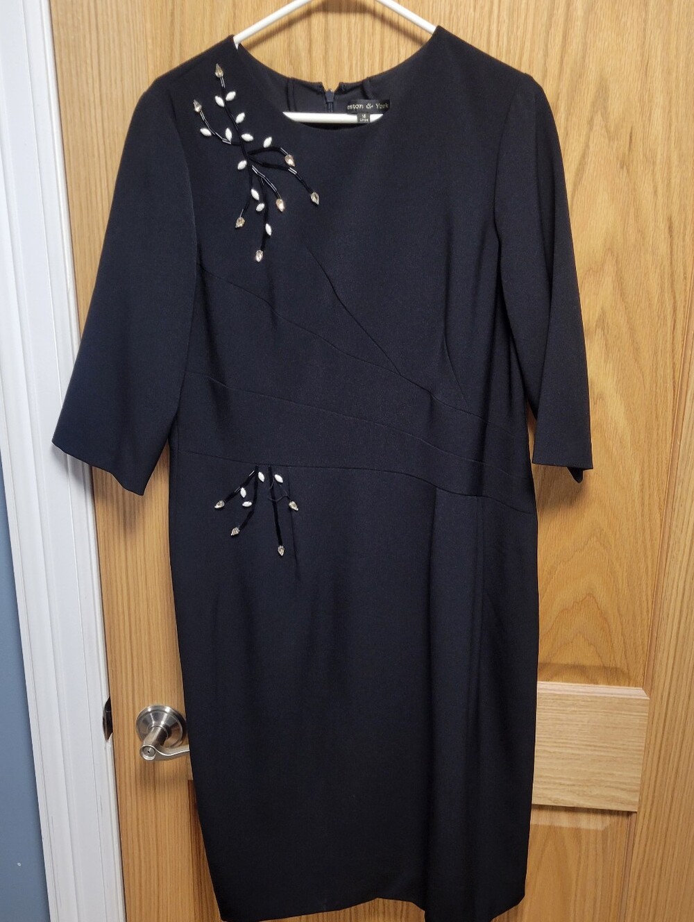 Preston & York Black Sheath Dress with Crystal Branch Details